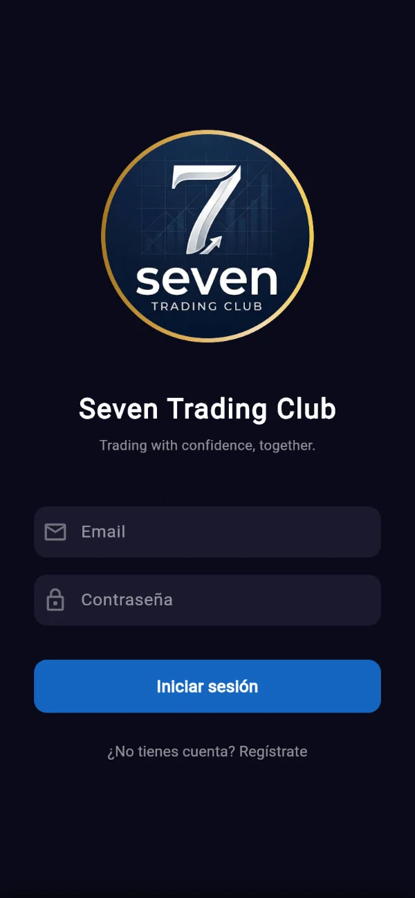 Pantalla de acceso de la app Seven Trading Club